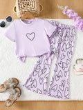 Purple Allover Hearts Summer Trouser & Shirt