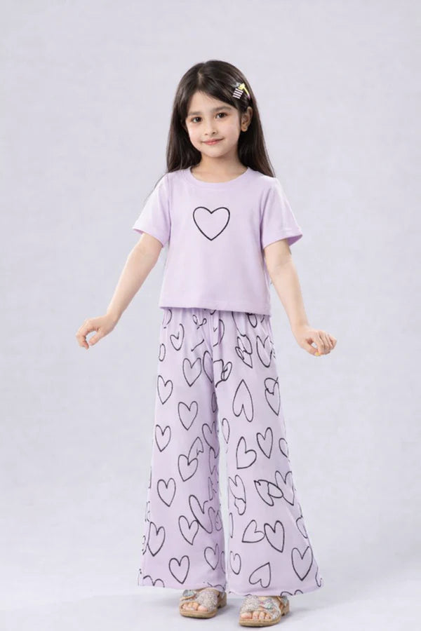 Purple Allover Hearts Summer Trouser & Shirt