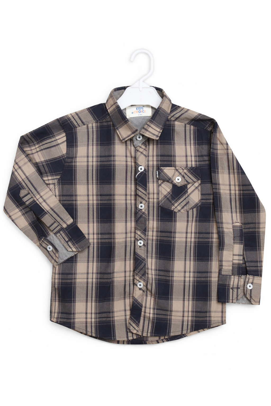 Checked shirt with black jeans.