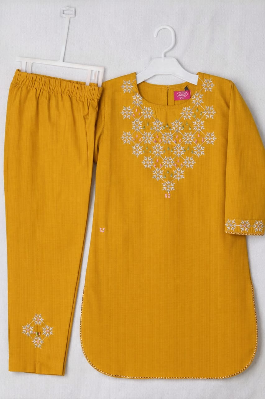 Embroidered Mustard Kameez trouser